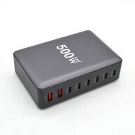 Ladestation GaN 500W – 8 porte (USB-C & USB-A) – Hurtig opladning til mobil og bærbar computer