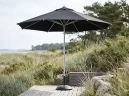 Parasol Ø 3,3 meter i sort  med børstet stål stang