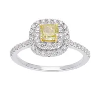 18 kt hvidguld ring med 49 diamanter 0,46 carat, centersten yellow fancy diamant 0,45 carat