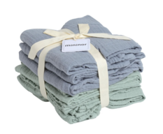 5 pk. Stofbleer i organic muslin fra Mininor - Grey/Green (6 stk)