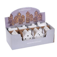 8 stk. Hvidt hus med LED lys porcelæn 8 cm - assorteret