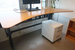 El. hæve/sænke skrivebord med skuffesektion / reol m.m.