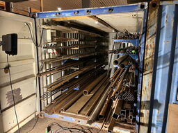 Indhold i container af rustfri, aluminium samt stang jern