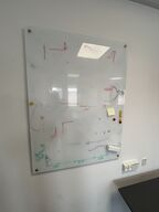To glastavler og et whiteboard