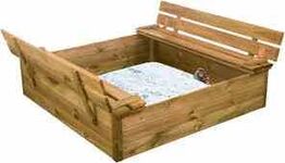 Nordic Play - Sandkasse med bænk & låg 120x120 cm, m. 200 kg sand