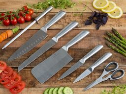 8 dele kokkeknivssæt i roterende stander.