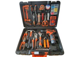 Værktøjskuffert m. bl.a. skruemaskine.