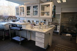 Arbejdsbord med el. hæve/sænke funktion, strømudtag, luftsystem ARMALAB m.m. uden indhold