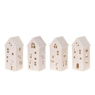 6 stk. Hvidt hus med LED lys porcelæn 16,40 cm assorteret