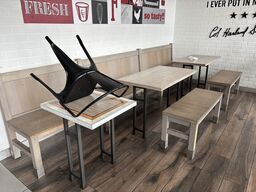 3 stk. borde, div. Bænke samt stol