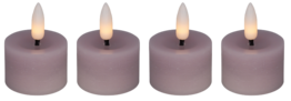 6 pk. LED fyrfadslys i stearin, rosa, 4 stk