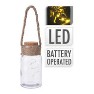15 stk. Krukke med LED lyskæde prop og reb udendørs Ø6,5xH15 cm