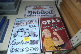 3 stk. retro-skilte i metal ca. 20x30cm