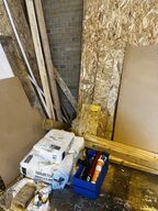 Wood, concrete bags and pipes