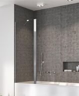 Badekar-bruserløsning, klart glas, højre model, kromprofiler 1400x1500 nye.