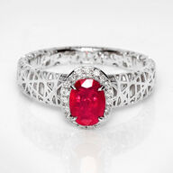 Sjælden 1,11 ct. No Heated rubin, diamant og 18 kt. hvidguldring. GIA