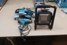 Boremaskine, arbejdslampe, sliber mv.  MAKITA  Model: DML 805, HG 5012, 9404