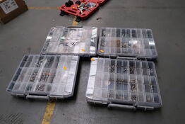 4 stk. sortimentskasser med skruer, bolte, møtrikker m.m.