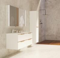 SW28D Vaskeskab til dobbelt vask 120 cm, mat hvid / natur eg greb NY