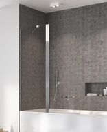 Badekar-bruserløsning, klart glas, højre model, kromprofiler 1400x1500 nye.