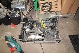 Kasse med div. Håndværktøj REDEYE, METABO, BOSCH