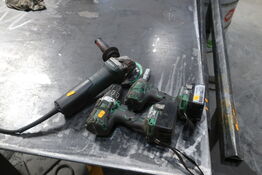 Slagnøgle, skruemaskine samt vinkelsliber 