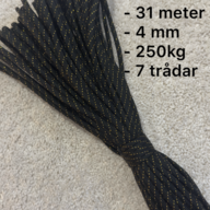 10 stk. Faldskærmsliner 550, 31 meter, Sort/Gul