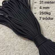 20 stk. Faldskærmsliner 550, 31 meter, Sort