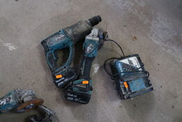 2 stk. akku håndværktøj MAKITA DHR202, DGA506 med 2 stk. batterier og lader