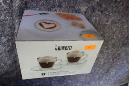 2 stk. BIALETTI Cappuccino glaskopper + underkopper