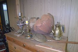 Messing, 2 stk. lamper, kaffekande og sengevarmer, balancevægt