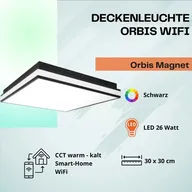 2 stk. ledvance loftlampe orbis magnet 26 watt led sort wifi 30 x 30 cm(ubrugt)