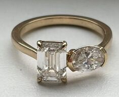 Ring af 14 kt. guld med smaragdslebet laboratoriskabt diamant