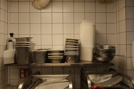 Rustfri stålhylde med div. Gastrobakker
