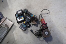 2 stk. akku håndværktøj MAKITA med 2 stk. batterier og lader samt vinkelsliber