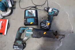 2 stk. akku håndværktøj MAKITA DHP486, DJR187 med 2 stk. batterier og lader