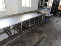 Rustfri stålbord, ca. 5 meter
