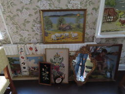 Rokoko spejl, 8 billeder/broderi i rammer