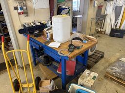 Filebænk i træ inkl. Sækkevogn, m.v.