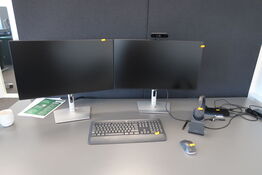 2 stk. computerskærme DELL P2725H, tastatur, mus, dockingstation, headset JABRA