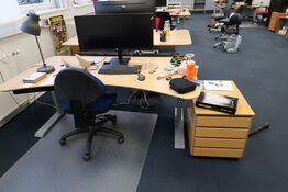 El. hæve/sænke skrivebord uden indhold, med skuffemodul og kontorstol