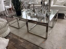 Glas sofabord m. 4 små borde 120x120x45 cm