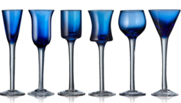 6 stk. Lyngby Glas Snapseglas på fod, blå