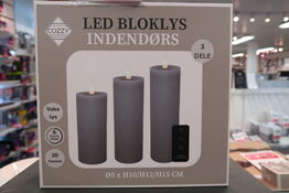3 pk. Cozzy LED bloklys med fjernbetjening Grå 3 stk.