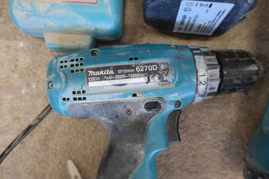 3 stk. akku håndværktøj MAKITA med 3 stk. batterier og lader