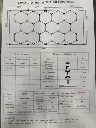 LED Hexagon Loftslys 4840 x 2430 mm