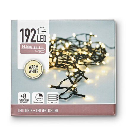 3 pk. Batterilyskæde ude & inde 192 LED lys