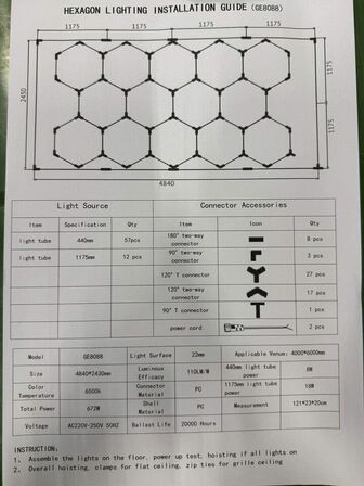LED Hexagon Loftslys 4840 x 2430 mm