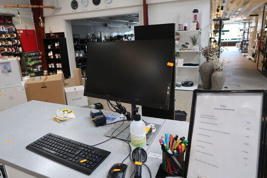 Computerskærm HP, tastatur, mus, håndscanner, computer LENOVO