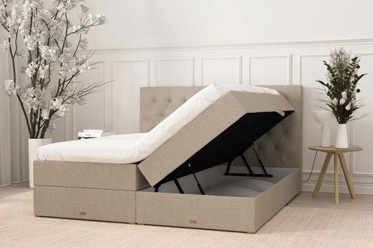 Opbevaringsseng på ben | 160x200 cm | Sand (ubrugt)